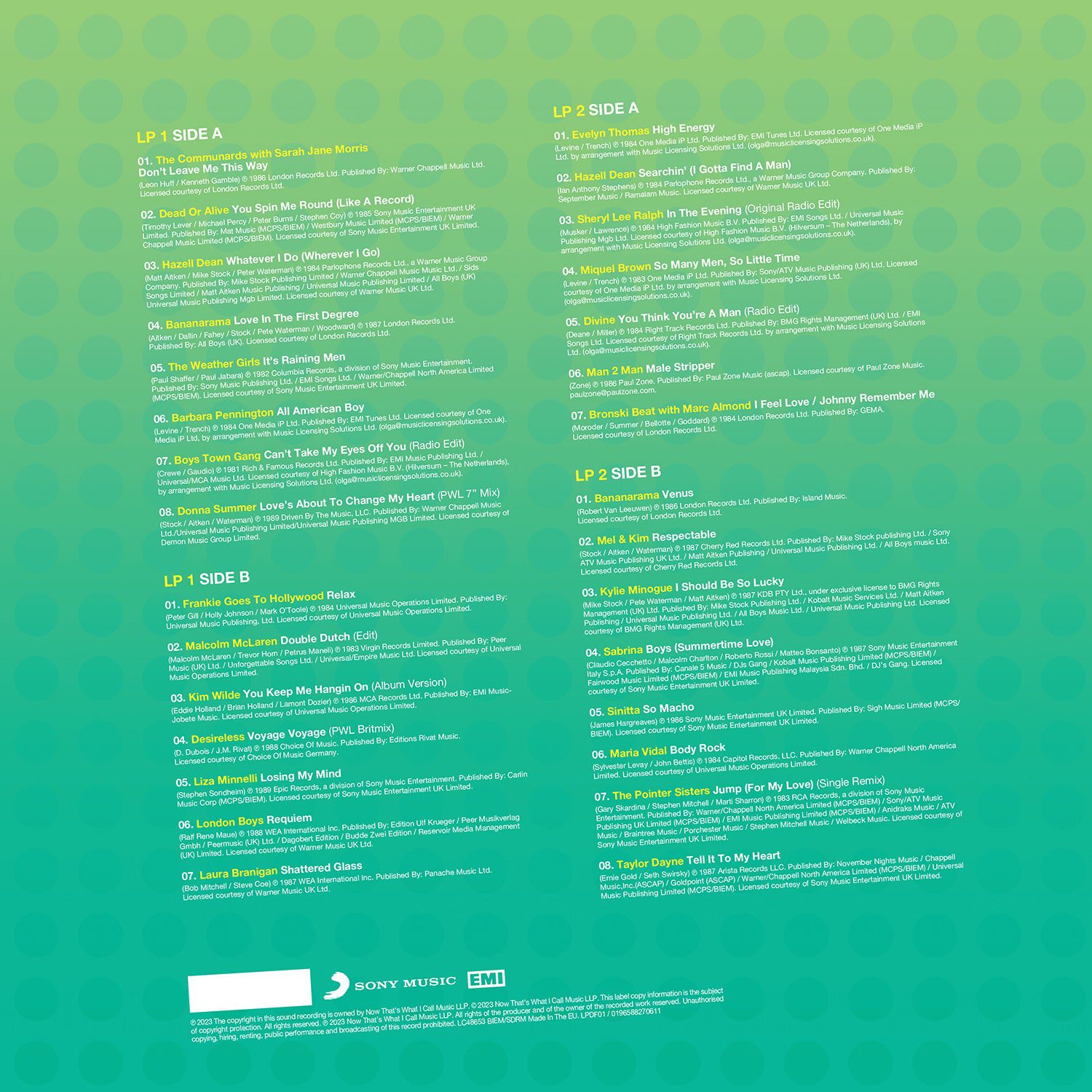 NOW That’s What I Call 80s Dancefloor: HI-NRG & POP (2LP) - Image 2
