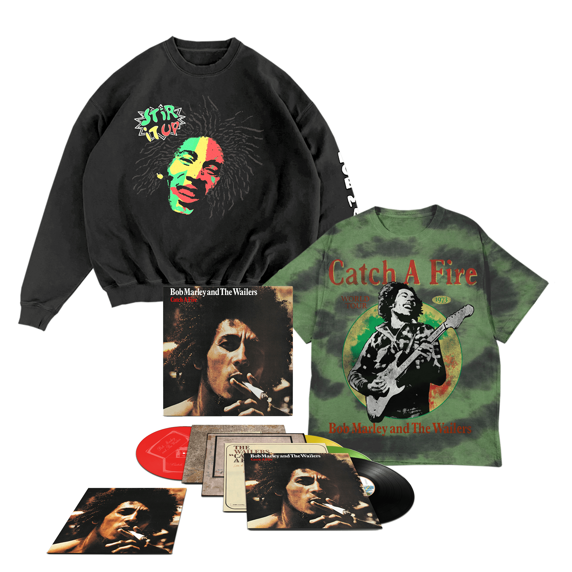 Catch A Fire (50th Anniversary): Exclusive Colour Vinyl 3LP/12", Tie Dye T-Shirt + Stir It Up Crewneck