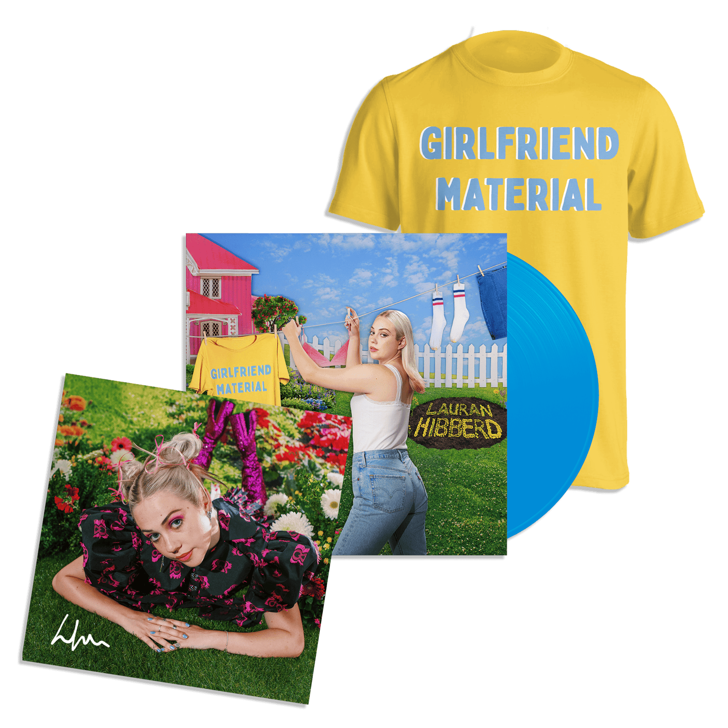 girlfriend material: Sky Blue Vinyl LP, T-Shirt + Signed Print