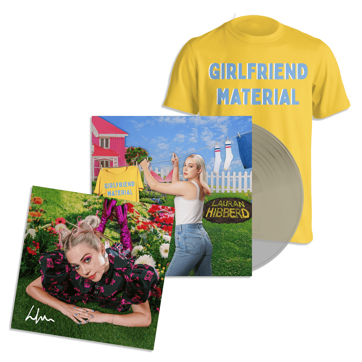 girlfriend material: Clear Vinyl LP, T-Shirt + Signed Print